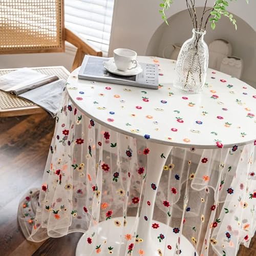 Poowe Colorful Flower Lace Tablecloth Embroidered Lace Table Cover For Table Classic Dustproof Table Protector For Kitchen Dining Room Party Wedding Banquet Home Decoration thumb #2