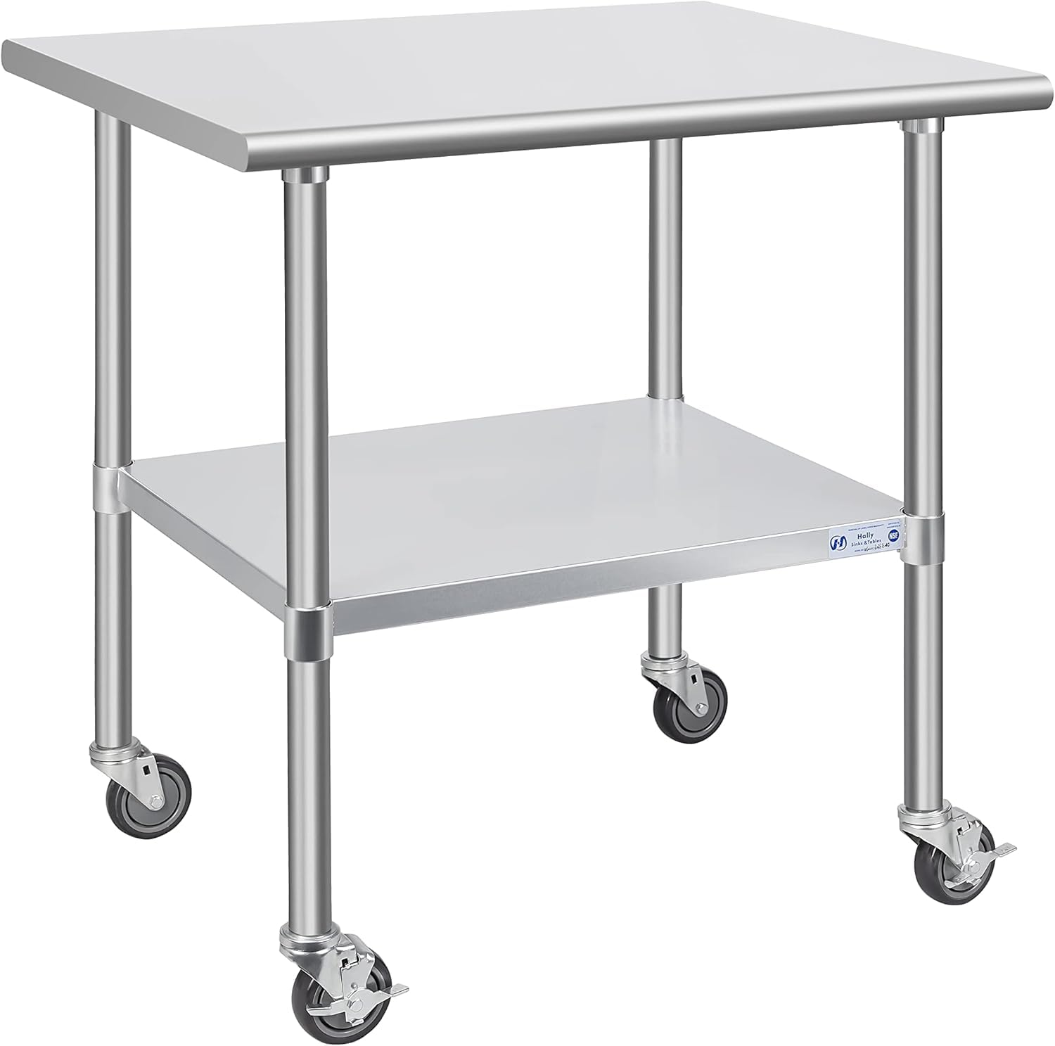 Hally Stainless Steel Table for Prep & Work 30 x 36 Inches with Caster Wheels, NSF Commercial Heavy Duty Table with Undershelf and Galvanized Legs for
