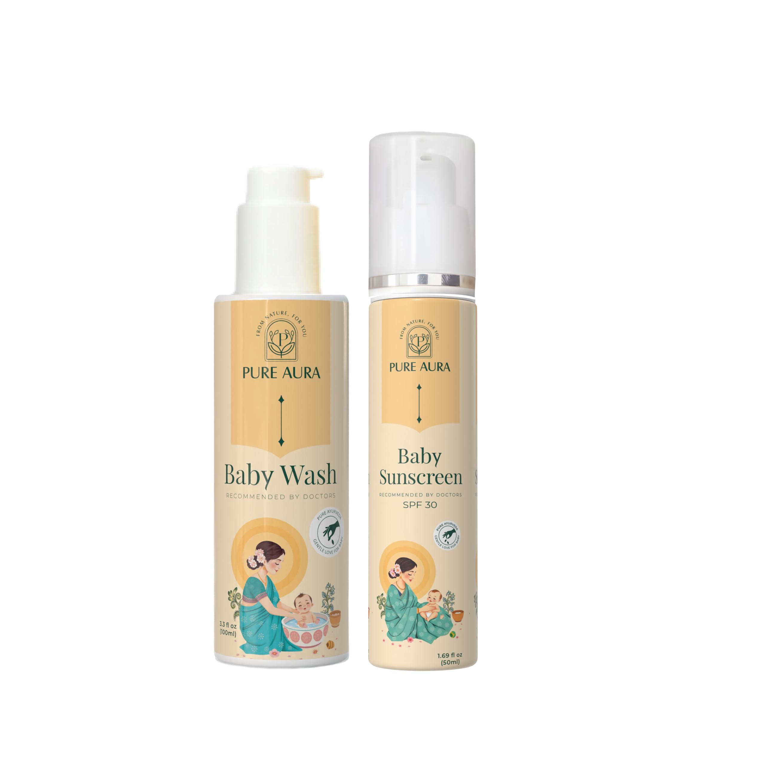 Pure Aura Baby’s Sun Safe Duo | Ayurvedic Baby Sunscreen SPF 30 & Baby Wash | Essential Sun Protection & Skin Nourishment for Babies-image-30