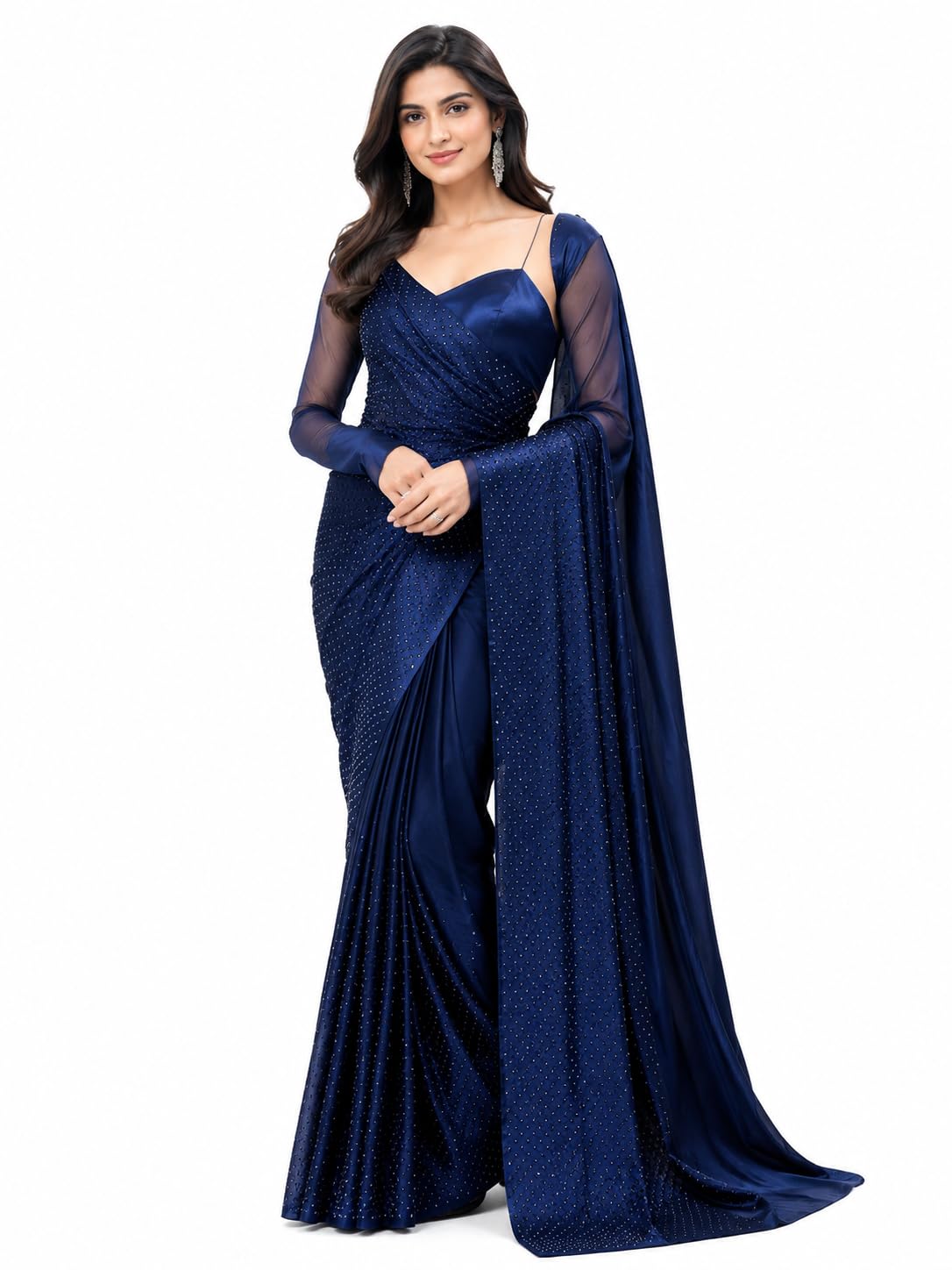 jogal Women’s Trendy Satin Saree with Heavy Stone Work for Wedding Festive and Special Occasion Wear-picture-10