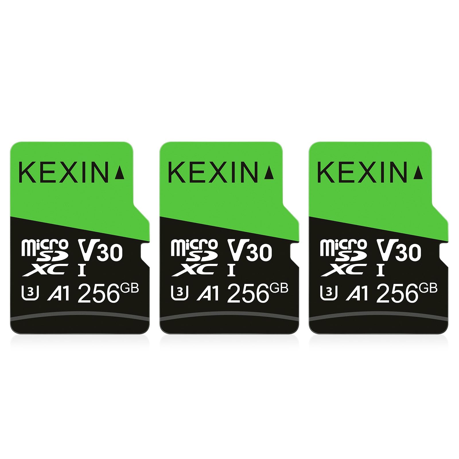 KEXIN Micro SD Karte 256GB 3 Stück Micro SD 256GB mit SD Adapter Speicherkarte Micro SD C10, U3, A1, V30 Micro SD Card für Tablet, Camera, Drone, Smartphone