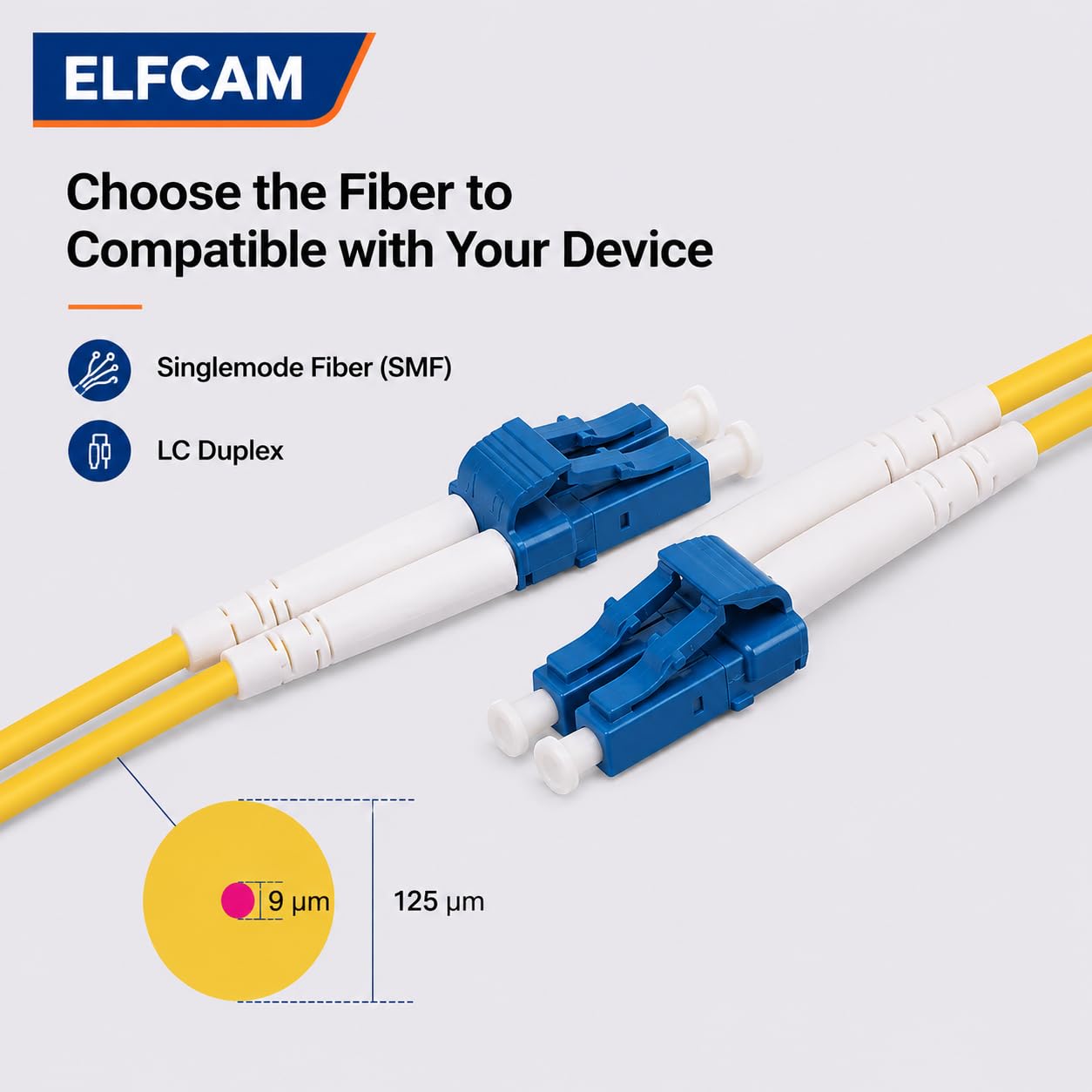 Elfcam Cavo Fibra Ottica LC/UPC per LC/UPC OS2 Monomodale Duplex 9/125um LSZH, 30M