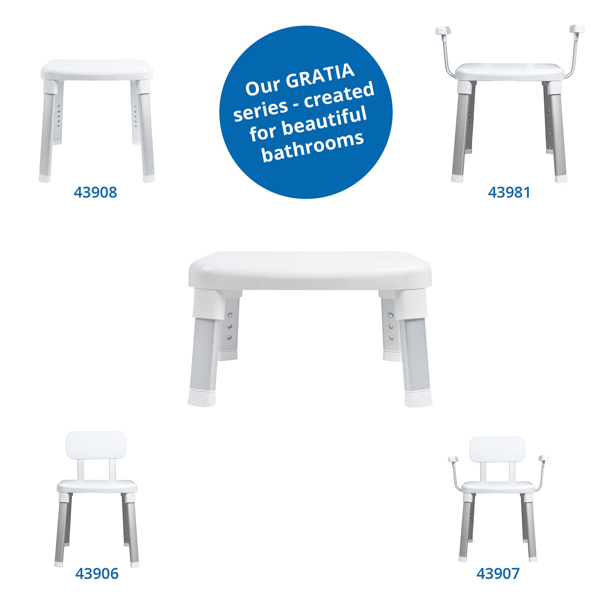 WEINBERGER Design Dusch- und Badewannentritt für Senioren und Kinder, rutschfeste Füße, höhenverstellbar, extra stabil, bis 150 kg, Fusshocker, Badhocker, Tritthocker, Farbe: Weiß, Modell: 43910