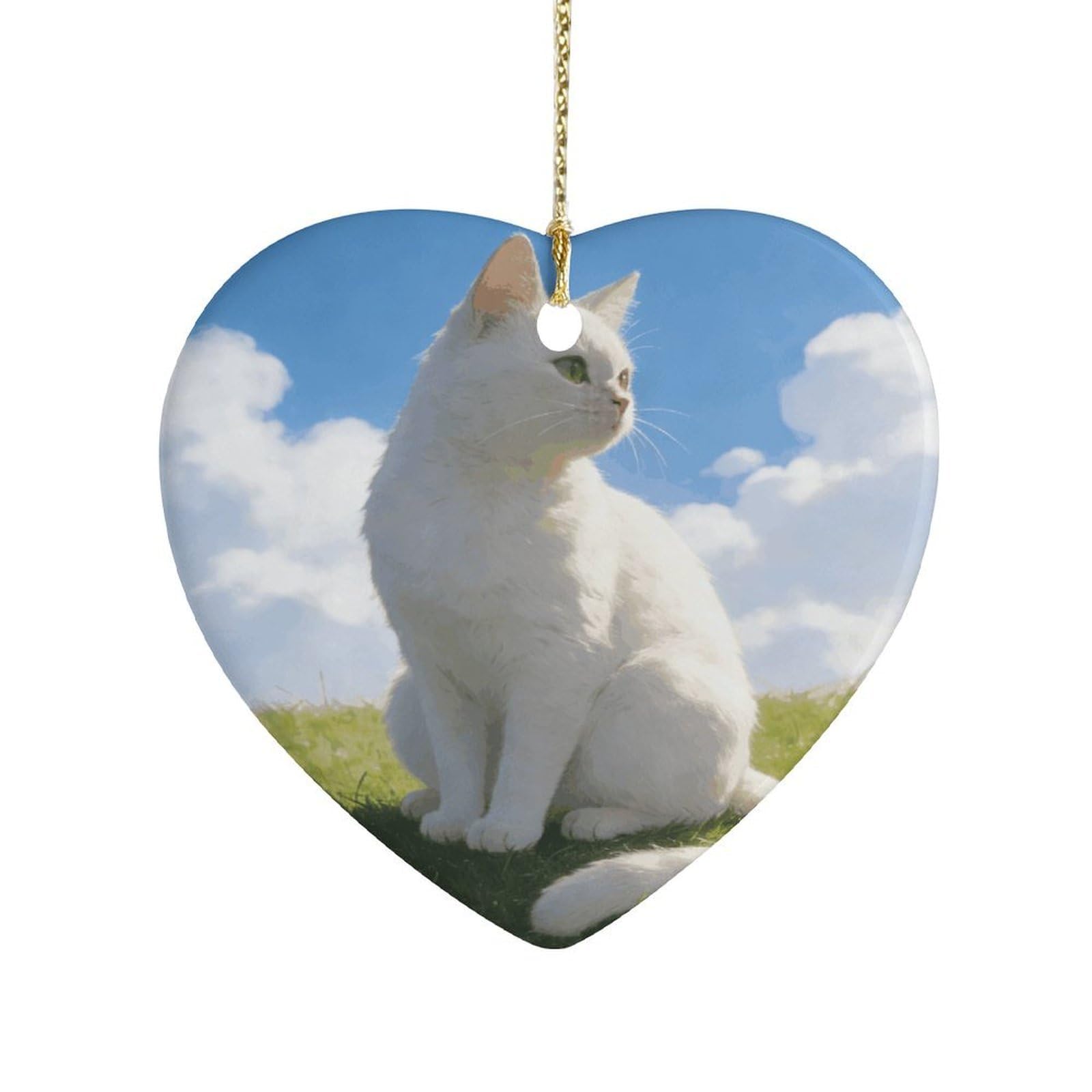 Khauerbc Style Grassland And Catheart Shaped Ceramic Ornament With String,Ceramic Ornament,Two-Sided Printed For Christmas Tree And Holiday Decoration