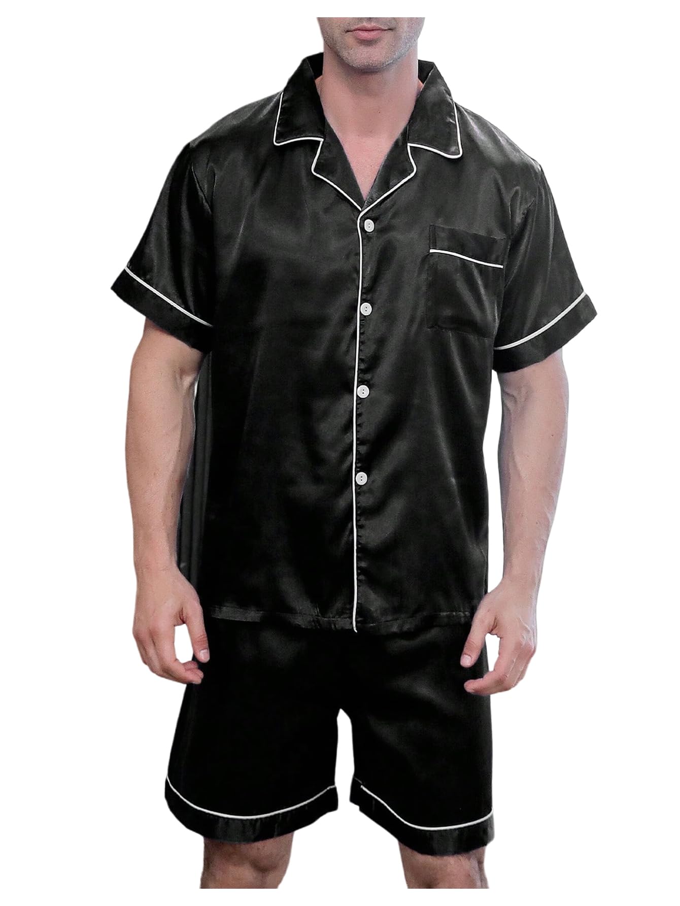 WDIRARA Men's 2 Piece Leopard Print Satin Pajama Set Shorts Loungewear Sets