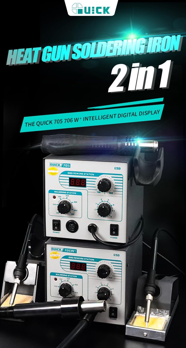 QUICK/SUNSHINE 705 ESD Digital Display Hot Air Gun + BGA Soldering Iron Station Anti Static Station Welding Mobile Phone Repair