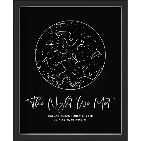 Personalized Star Map With Specific Dates & Place - Custom Constellation Map Print, Unframed- Special Occasion Star Chart Wall Art- Great Anniversary, Engagement, Wedding Romantic Gift (Black)