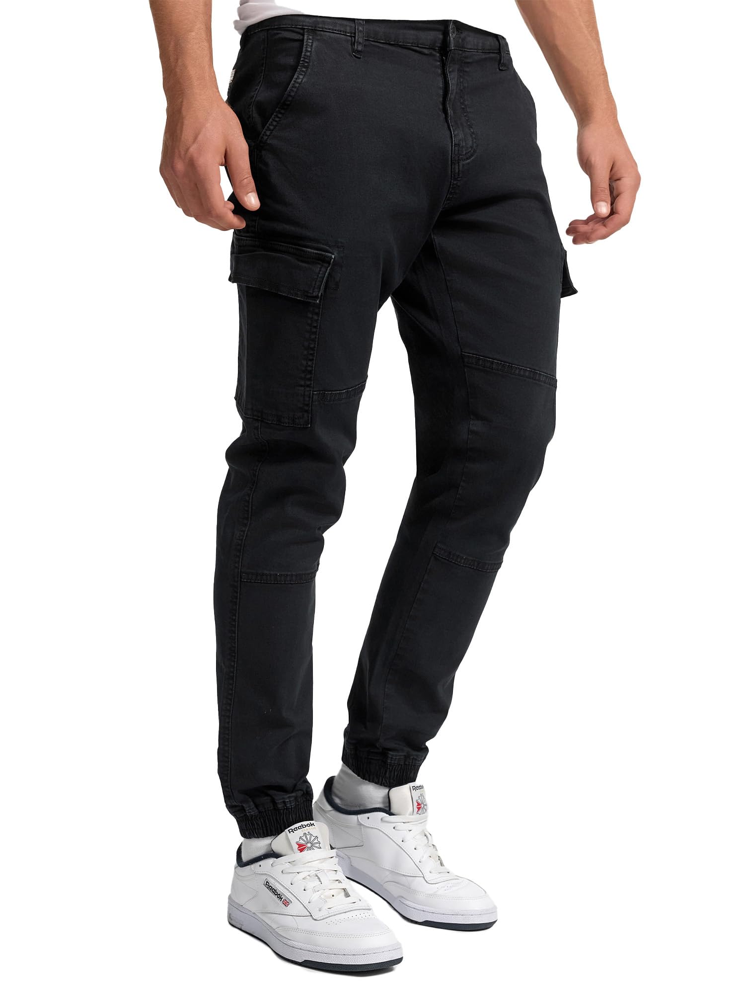 Indicode Herren Cargohose – August Cargohose aus Baumwolle mit 6 Taschen, Black, L