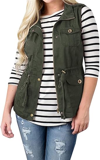 Womens lightweight sleeveless military anorak drawstring jacket v…