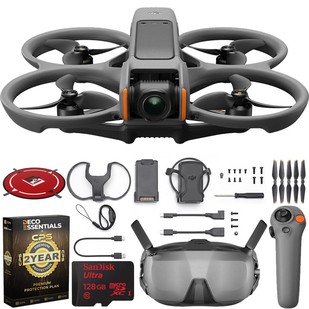 Avata 2 Fly Smart Combo (Single Battery) with FPV Drone Including Goggles 3 and RC Motion 3, Immersive Experience, Built-in Propeller Guard, POV Content Bundle with Deco Gear Accessories