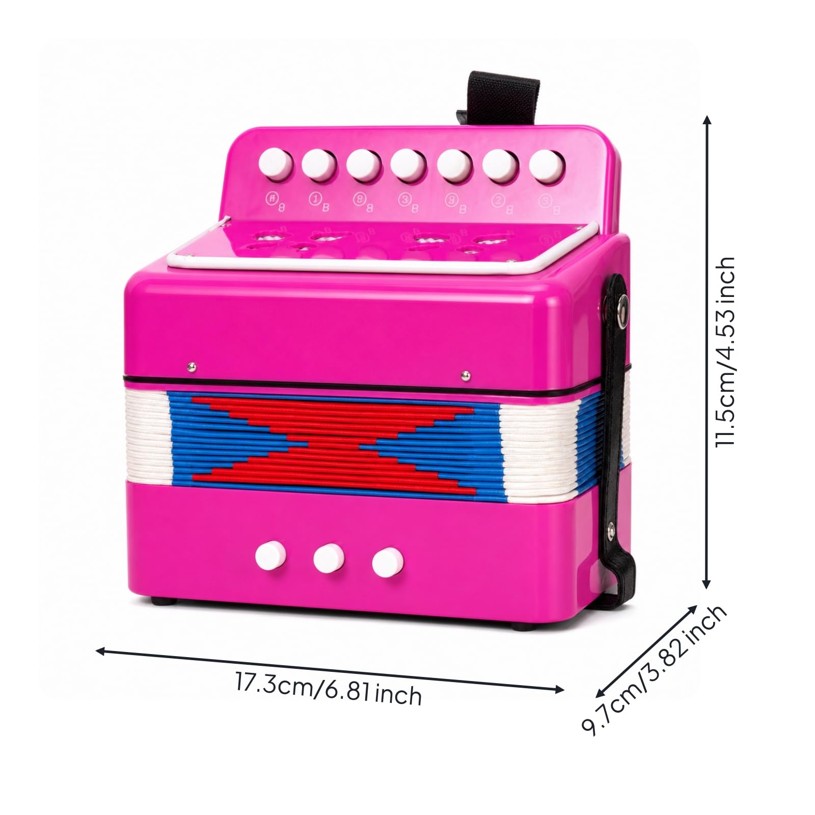 Fisarmonica Giocattolo Leggera Fisarmonica a 7 Tasti Sicuro Strumento Musicale per Bambini, Scuola, Fucsia A 7 Tasti