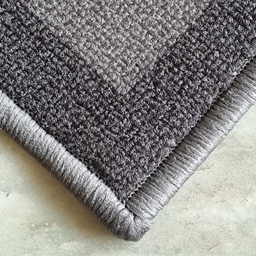 Image of Matz&More Anti Slip Runner, Floor Mat Combo (50x120cm + 40x60cm), Carpet for Kitchen, Room, Hall, Bathroom, Bed Side, Geometric Grey