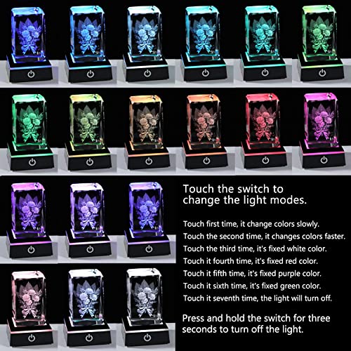Movdyka Crystal Etched 3D Carnation Bouquet Figurine Collectible Gifts for Women Glass Cube Engraved with Carnations Keepsake with LED Lamp Presents Ideas for Mum Daughter Her - Image 2