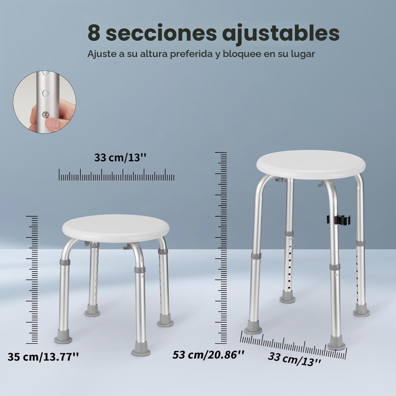 Careboda Taburete Ducha, 34-52cm, Aluminio, Carga 136 KG
