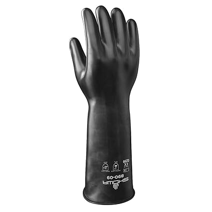 SHOWA 890-09 890 Unlined Viton Over Butyl Glove, Rolled Cuff, Chemical Resistant, 28 mils Thick, 14