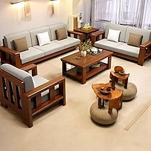 MISAN Wooden Living Room Sofa Set | 6 Seater Sofa Set | Solid Sheesham Wood Sofa Set for Living Room (3+2+1 Brown,Natural Teak Finish)