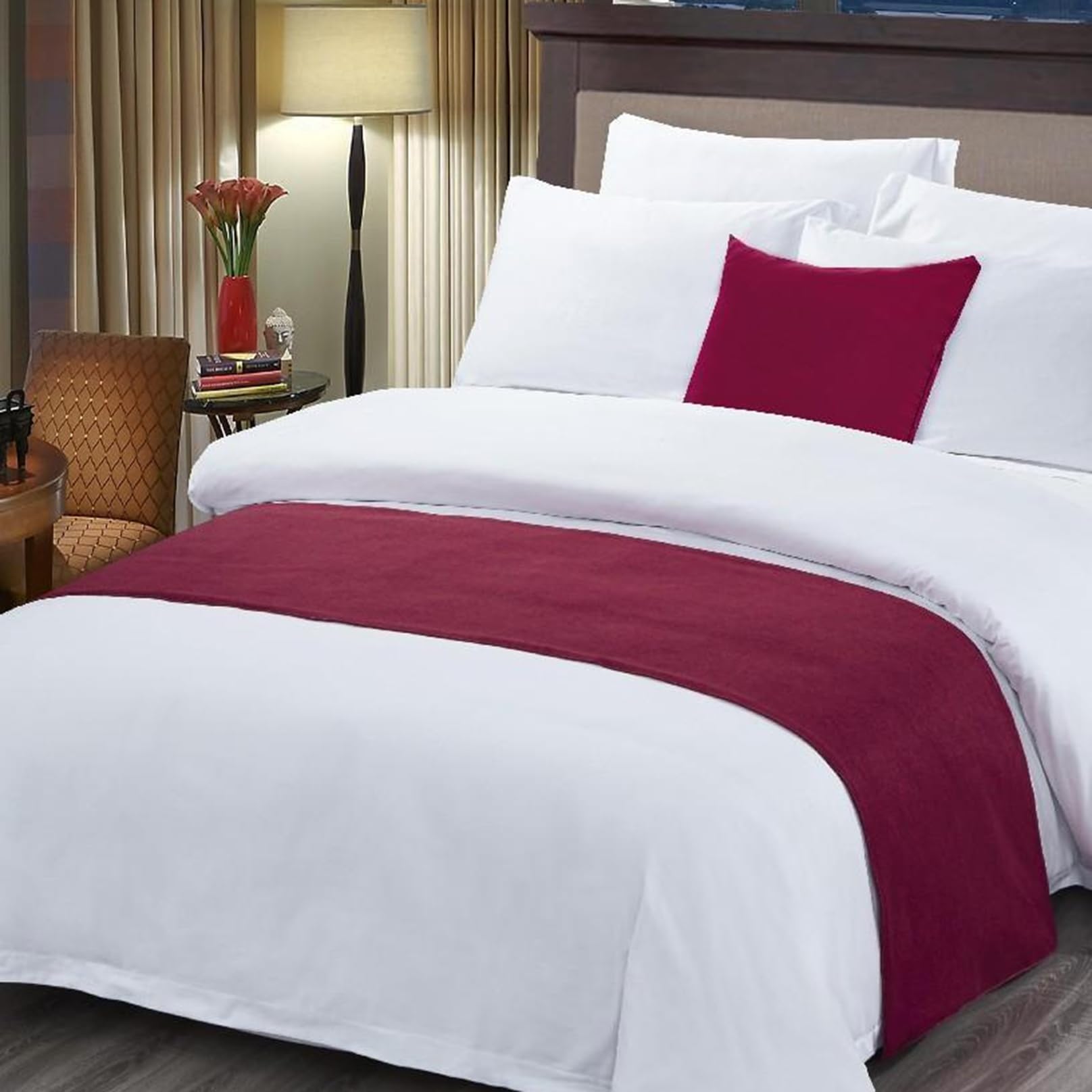 Bettläufer, rot, gesteppt, Bettschals für den Fuß der Bettwäsche, Tagesdecke, Hotel, Zuhause, Bett, Schwanztuch, kein Verblassen, weiche moderne Bettdecke, Bettwäsche, Dekoration, 50 x 260