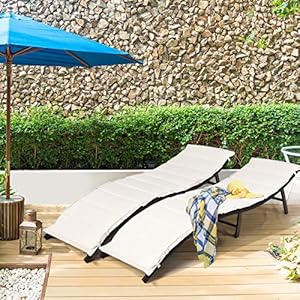 Tangkula Set of 2 Patio Chaises, Foldable Outdoor Patio Wicker Lounger Chair, with Double-Sided Cushions, Suitable for Poolside Garden Lawn Backyard Deck and Sunroom Tangkula Set of 2 Patio Chaises Foldable Outdoor Patio Wicker Lounger Chair with Double Sided Cushions Suitable for Poolside Garden Lawn Backyard Deck and Sunroom