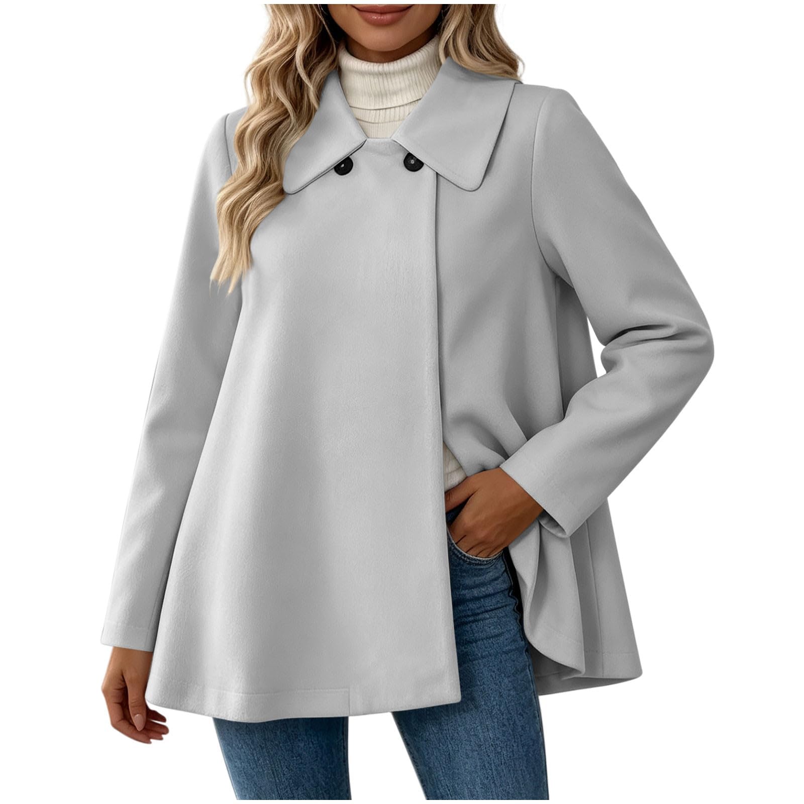 Wollmantel Damen Winter Wollwalk Jacke Mittellang Wool Coat Casual