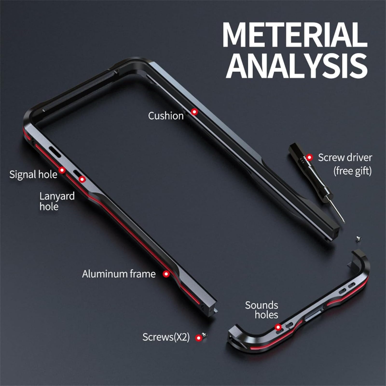 Coque Bumper Métallique pour Google Pixel 8, Cadre en Alliage d’Aluminium avec TPU Souple, Dos Ouvert pour Dissipation Thermique, Protection Fine des Bords avec Boutons Métal, Red