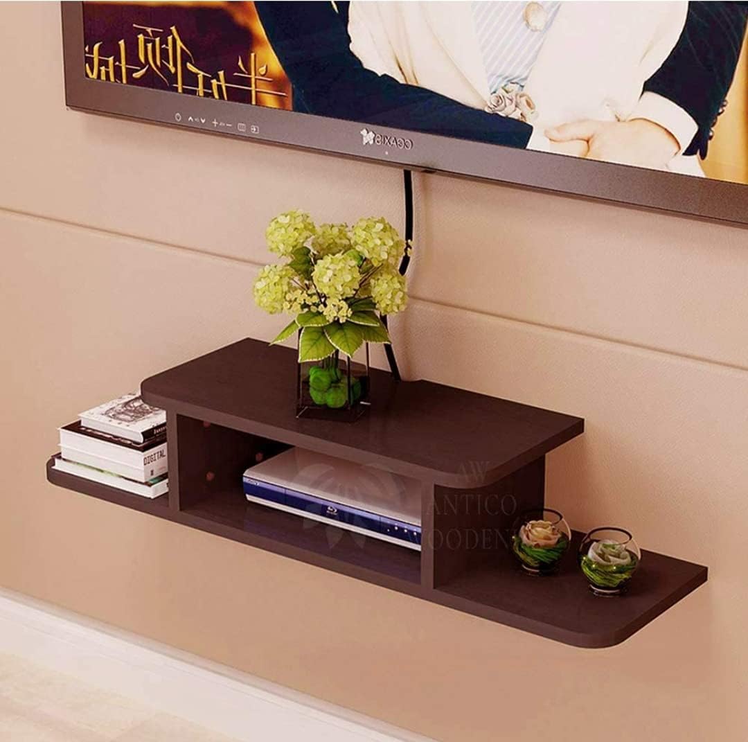 Uteez Wooden Wall Mounted TV Unit for Living Room | TV Cabinet with Shelf & Set Top Box Storage | Wall Mount TV Stand Rack for 43 55 Inch LED TV (Brown)