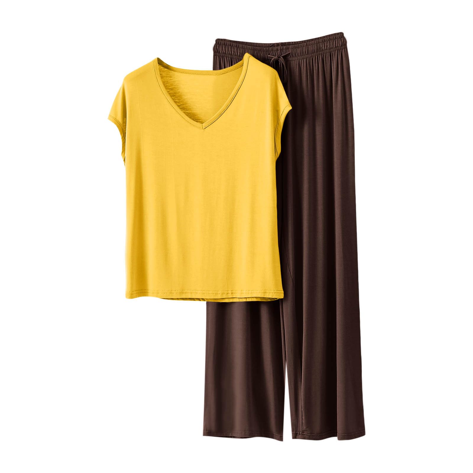 HGps8w Women's Short Sleeve Summer Pajamas Sets, Loose V Neck Top Matching Wide Leg Pants Soft Modal 2 Piece Lounge Outfits