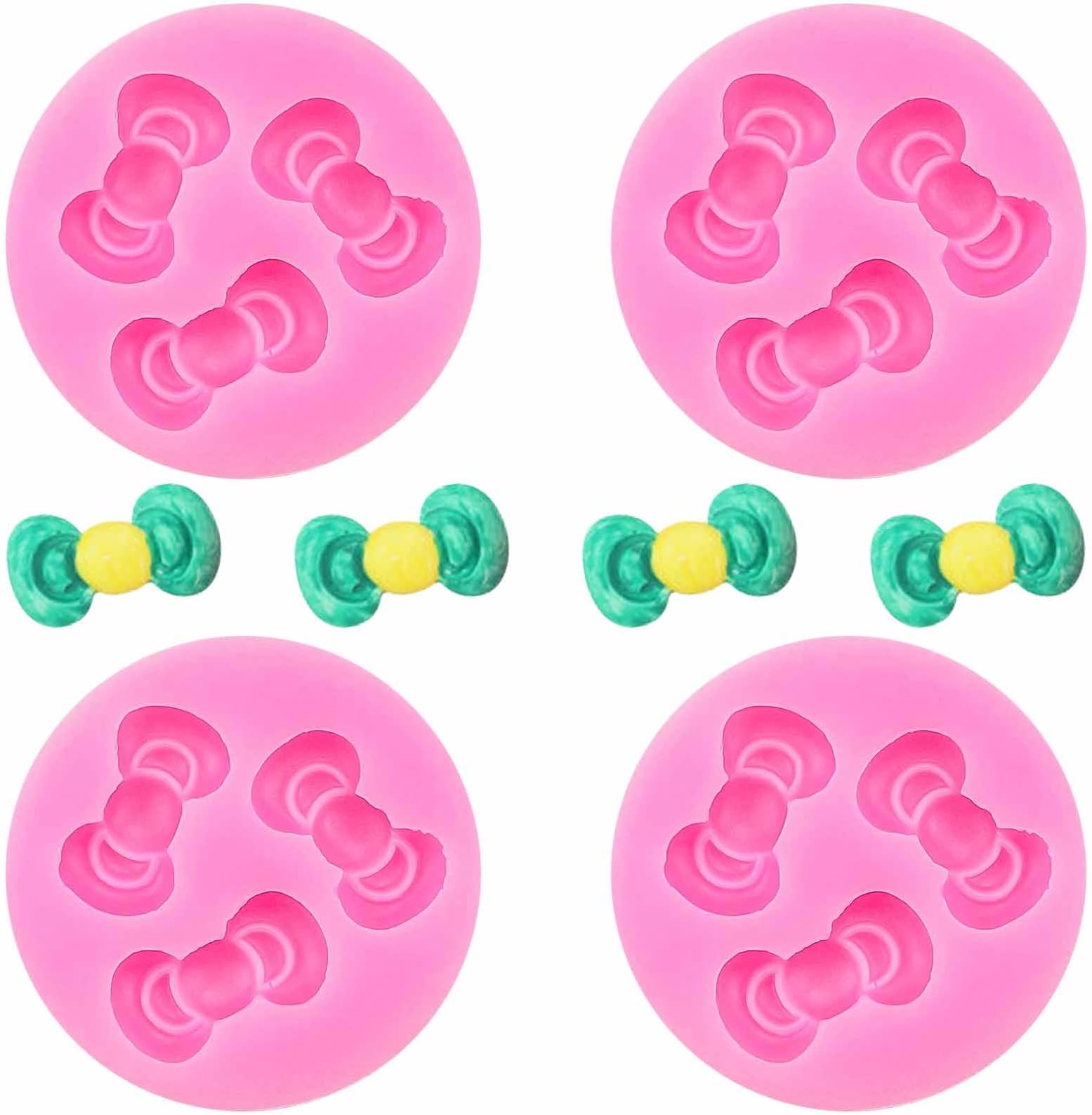 4Pcs Mini Bows Chocolate Molds Cute Silicone Fondant Mold Mini Bow Epoxy Resin Mold Cake Pop Molds for Cupcake Cake Candy Chocolate Sugarcraft Pudding Decoration