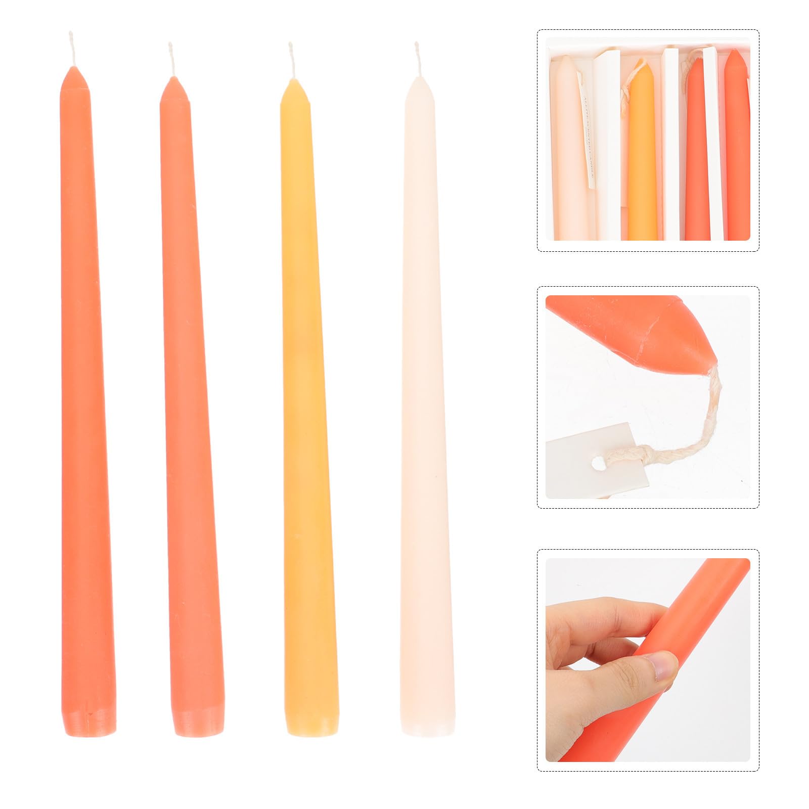 ULTECHNOVO 4 Piezas Velas Aromáticas Largas de Cera Vegetal Tono Anaranjado Diseño Simple para Ambientación y Cenas Luz Velas Generando Ambiente Romántico