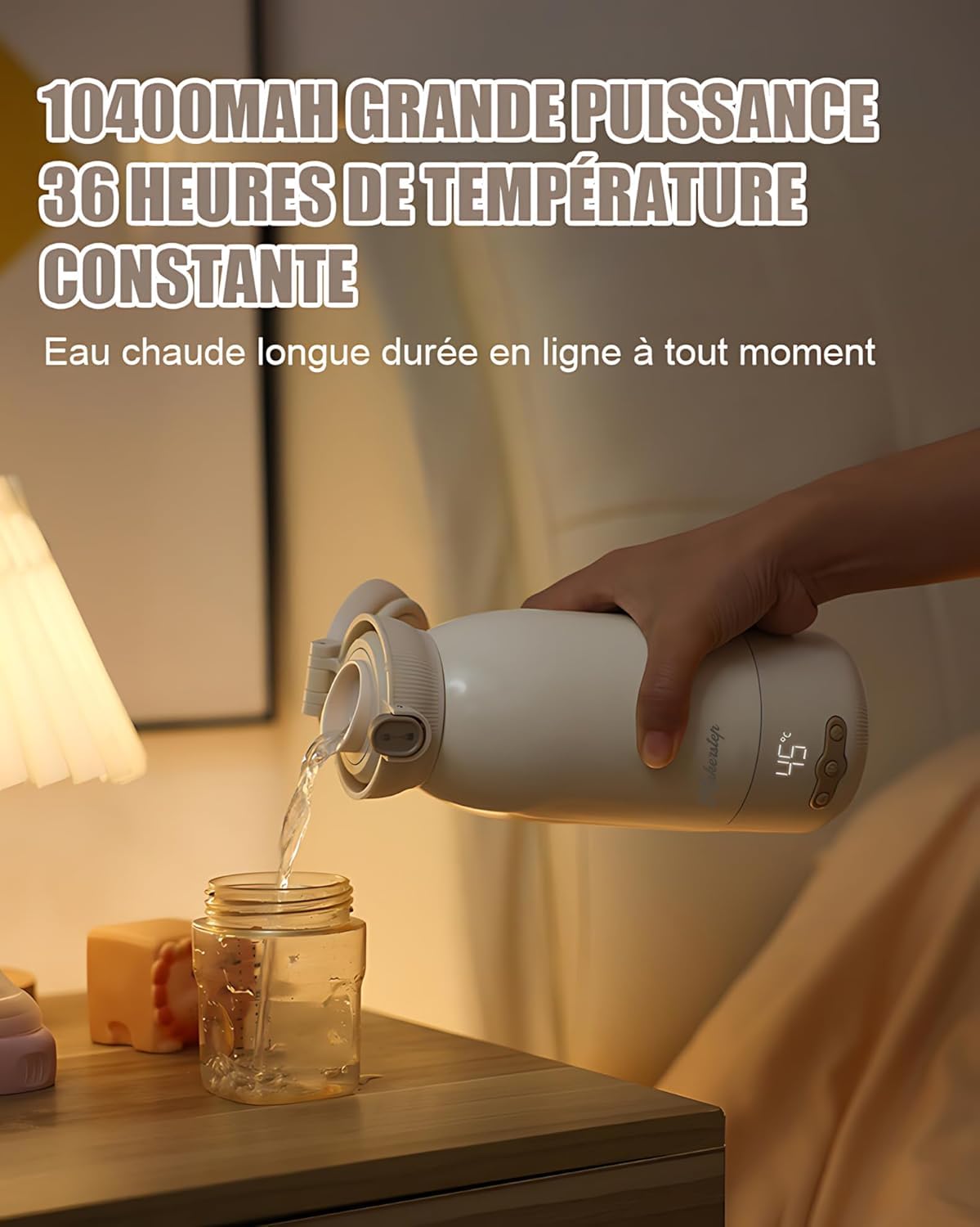 Chauffe biberon nomade,Peut être chauffé, maintenu au chaud et stérilisé,Chauffage rapide en 3 minutes,Grande Capacité de 500ml,Grande batterie de 10400 mAh,Eau, lait,Brosse de nettoyage gratuite - 4