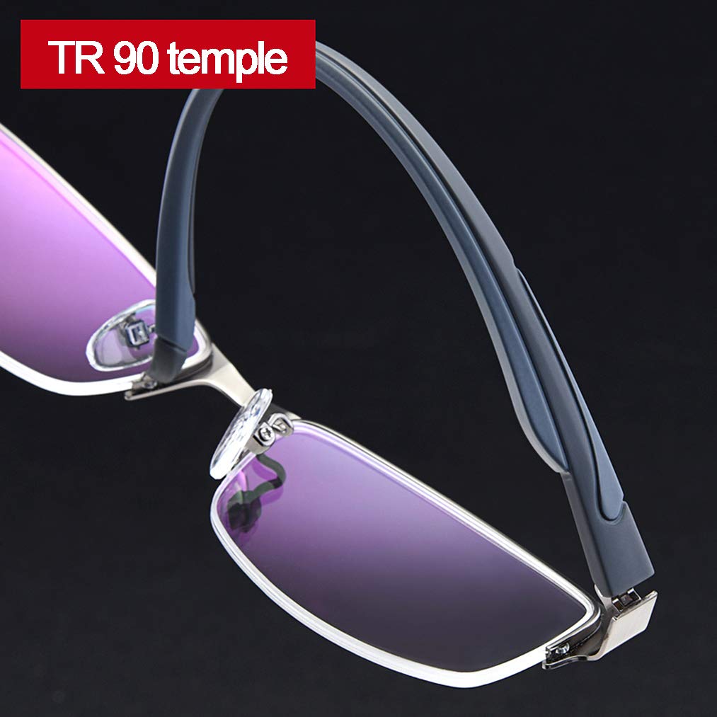 Lunettes de lecture à moitié montées pour hommes, Lunettes anti-fatigue oculaire ultra-légères, Lunettes confortables de style avec étui rigide, Noir/Métallo/Bleu/Orange