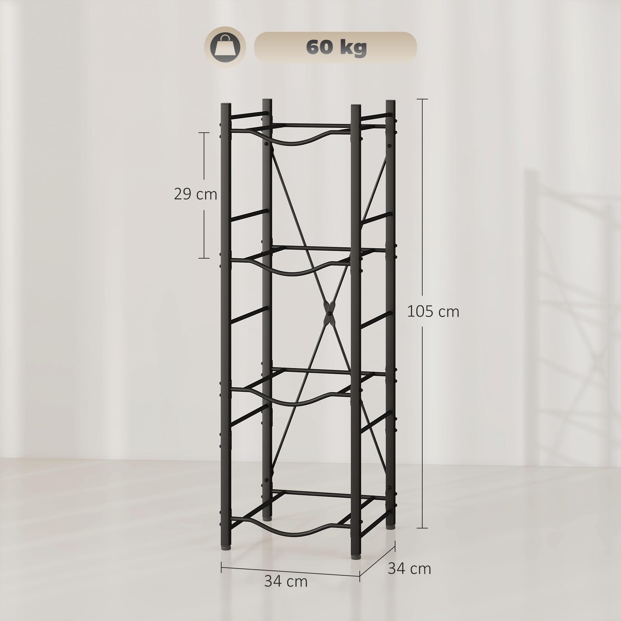 HOMCOM Soporte para Garrafones de Agua de 4 Niveles Estante de Almacenamiento para Botellas de Agua con Estructura de Metal Reforzada para Cocina Comedor Sala de Estar Negro