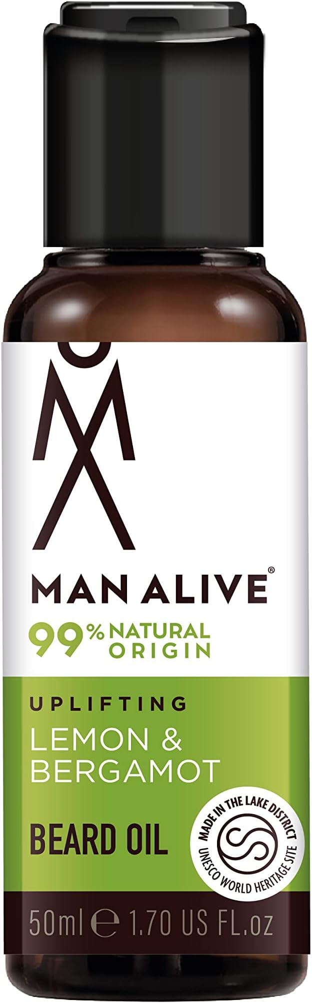 MAN ALIVE Beard Oil for men 99% Natural skincare 50ml with Oatmeal, Argan Oil, Jojoba Oil & Almond Oil, gifts for men softens facial hair mens gifts birthday gifts for him (Lemon & Bergamot)