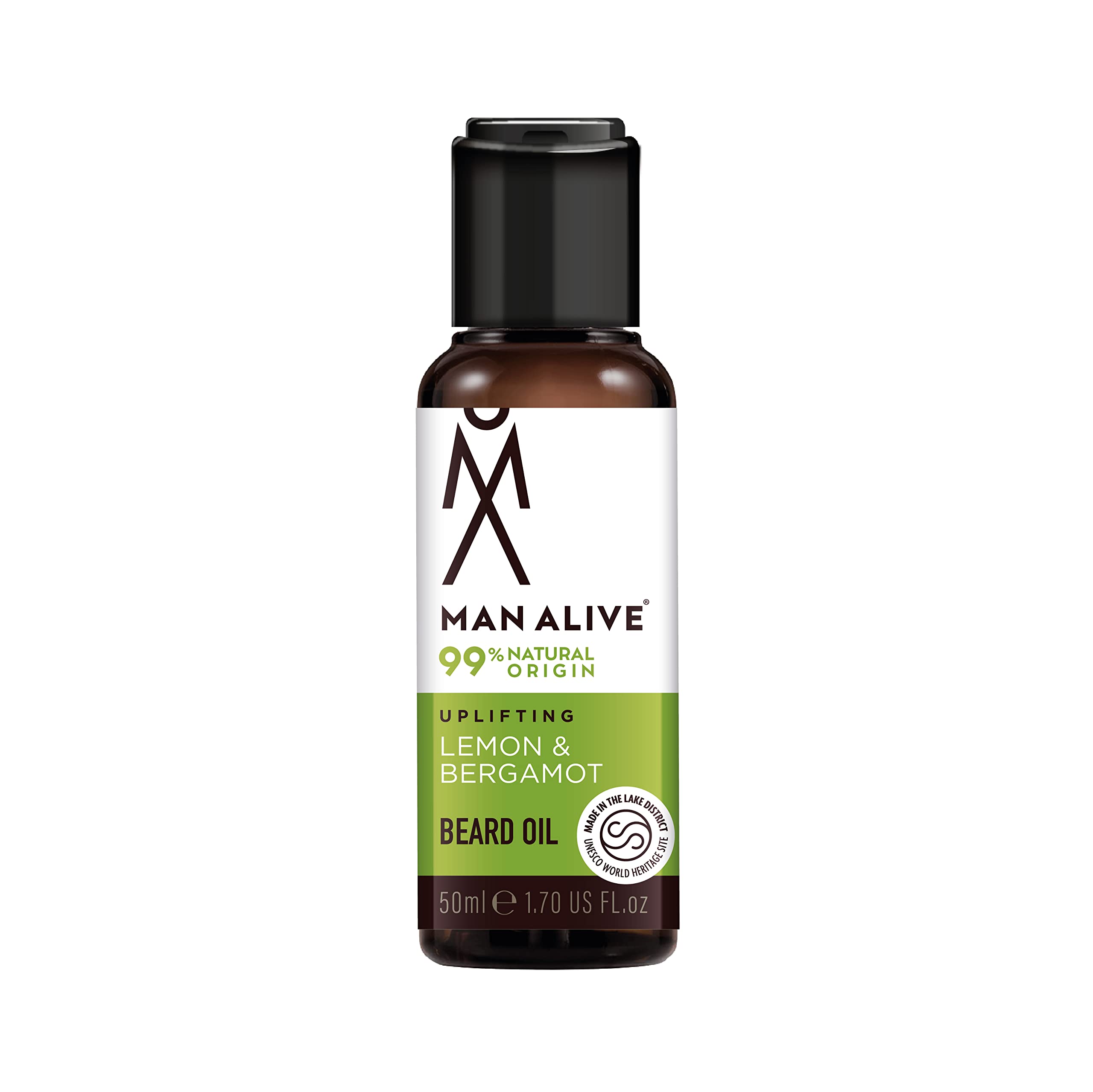 MAN ALIVEBeard Oil for men 99% Natural skincare 50ml with Oatmeal, Argan Oil, Jojoba Oil & Almond Oil, gifts for men softens facial hair mens gifts birthday gifts for him (Lemon & Bergamot)