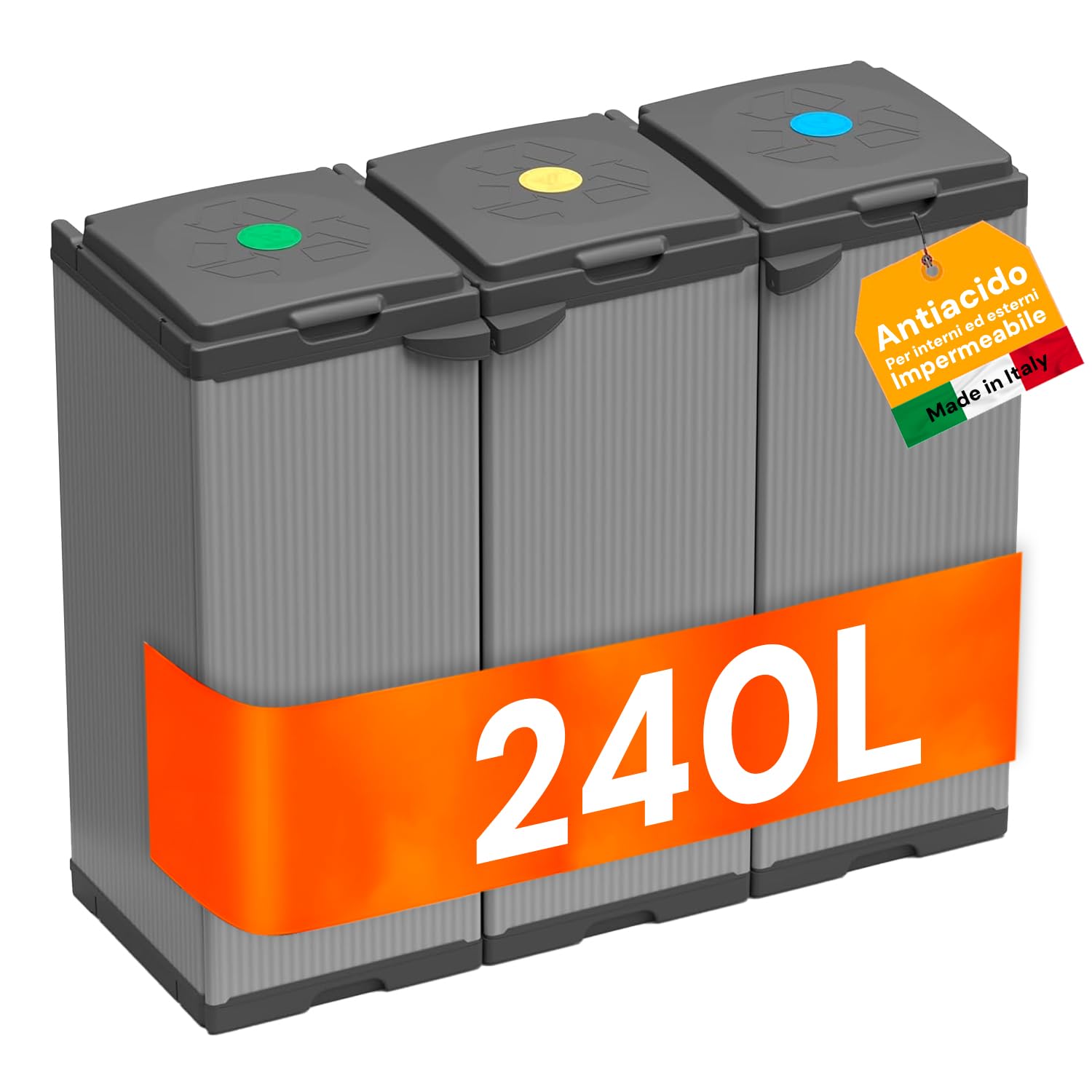 Avilia Mobile Portasacco Tris per Rifiuti 80L - Resina PVC Rinforzata, Resistente alle Intemperie, Ideale per Interni/Esterni - Funzionale per Raccolta Differenziata Domestica