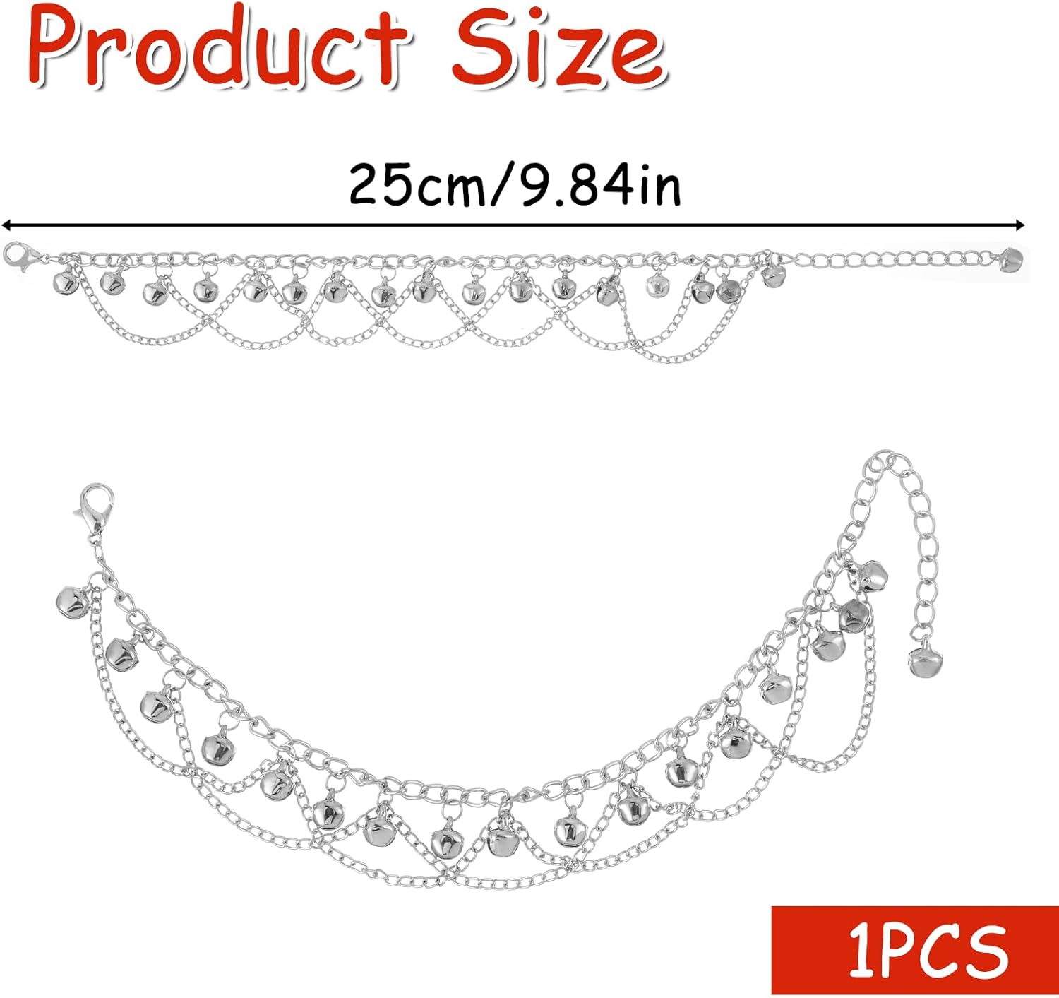 Bell Beaded Tassel Anklet Bracelet for Women Adjustable Beautiful Link Chain Anklet Bracelet Small Bell Ankle Bracelets Silver Bells Sounds Bead Pendant Layered for Women Summer Beach - Image 2