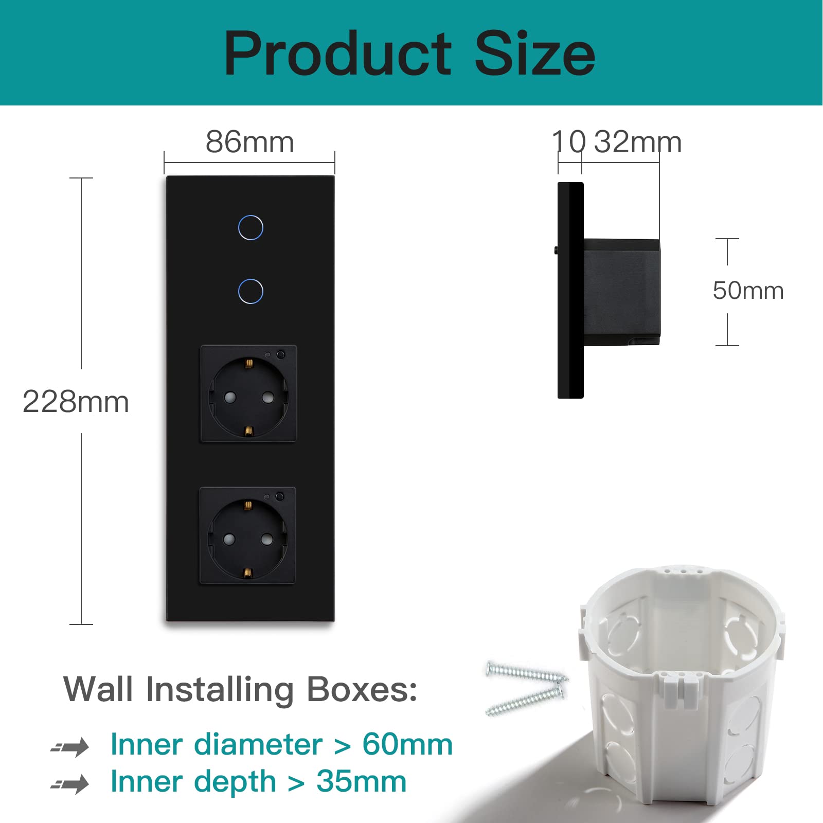 BSEED Interruttore della luce Smart Touch Alexa, con doppia presa WiFi, 2 vie, 1 via (neutro richiesto), lavoro con Tuya Alexa/Google Home, nero