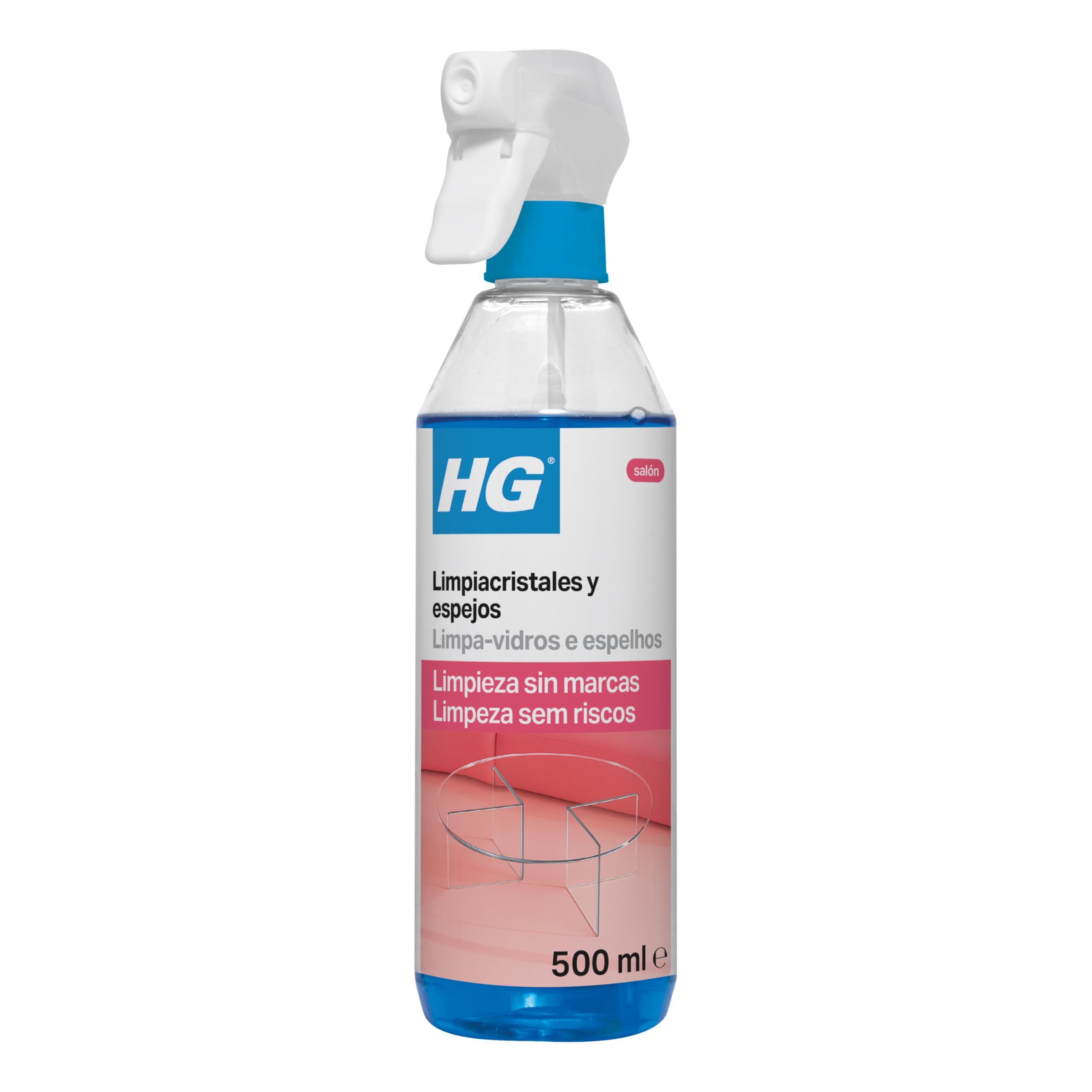 HG Limpiador de Cristales y Espejos, Producto de Limpieza para Cristales y Superficies de Vidrio, No Deja Marcas, Elimina Eficazmente Grasa y Suciedad de Ventanas Rápidamente - Spray 500ml