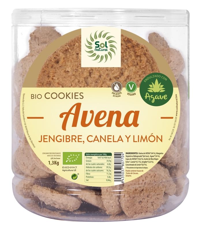 SOLNATURAL Galletas DE Avena Jengibre-Limon Bio 1300 g