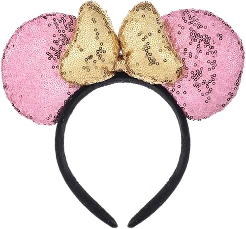 A Miaow Diadema de orejas de ratón negro 3D con lentejuelas MM con purpurina y cierre de pelo de mariposa para adultos, mujeres, accesorio de fotos