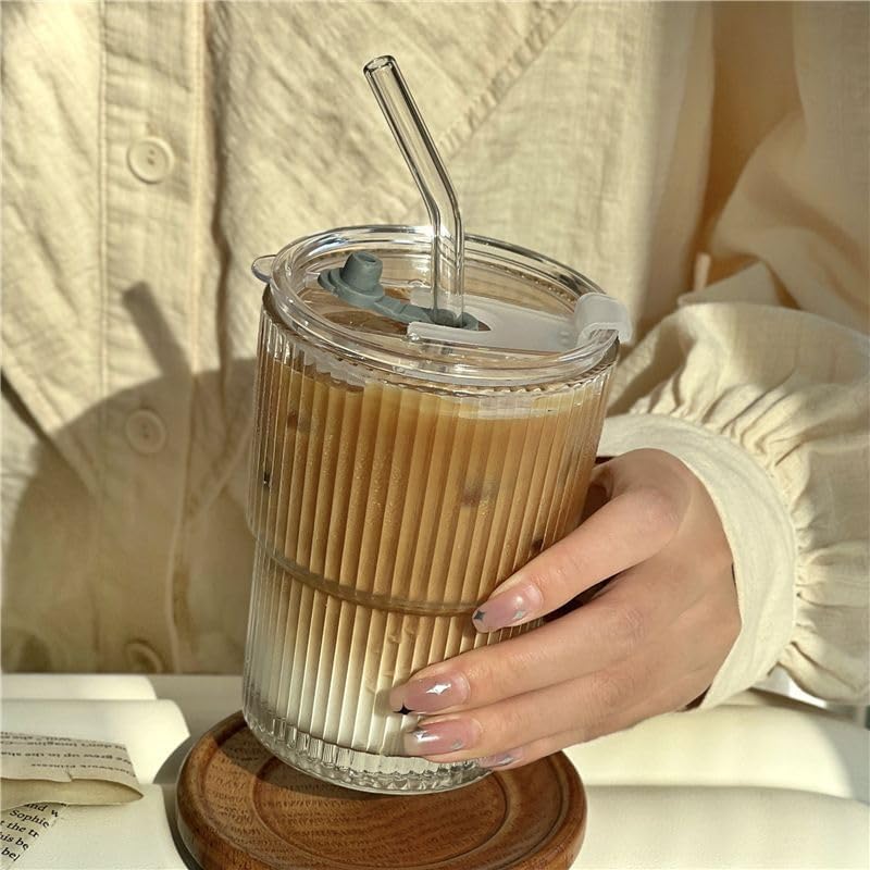 Image of Ice Juice Drinks Glass Can Mug with Straw for Milk /Coffee /Green Tea Cup Set of 1-400ml Transparent Can Shape Cup (Pack of 1)