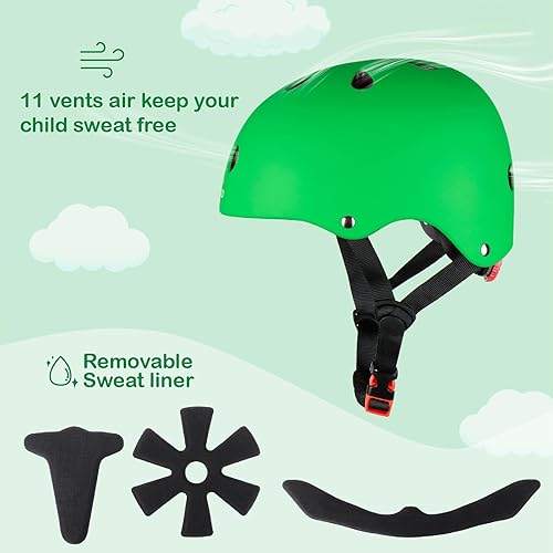 Miniatura 37 de KAMUGO Casco de bicicleta para niños, casco para niños de 2 a 8 años con equipo de protección deportiva, rodilleras, coderas, muñequeras