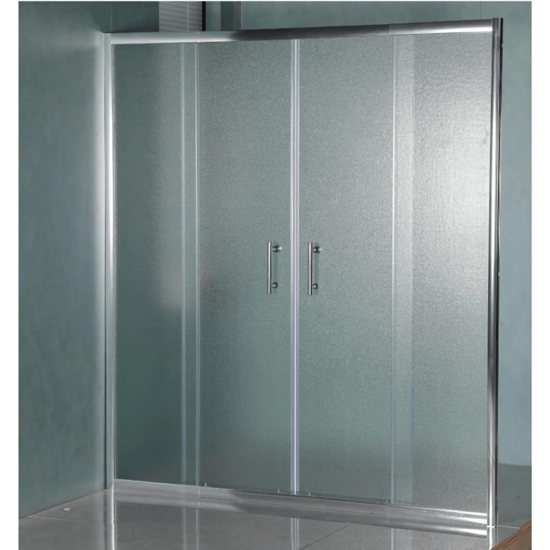 Mampara de ducha de 170 cm, apertura central con cuatro cristales de pared de cristal templado satinado