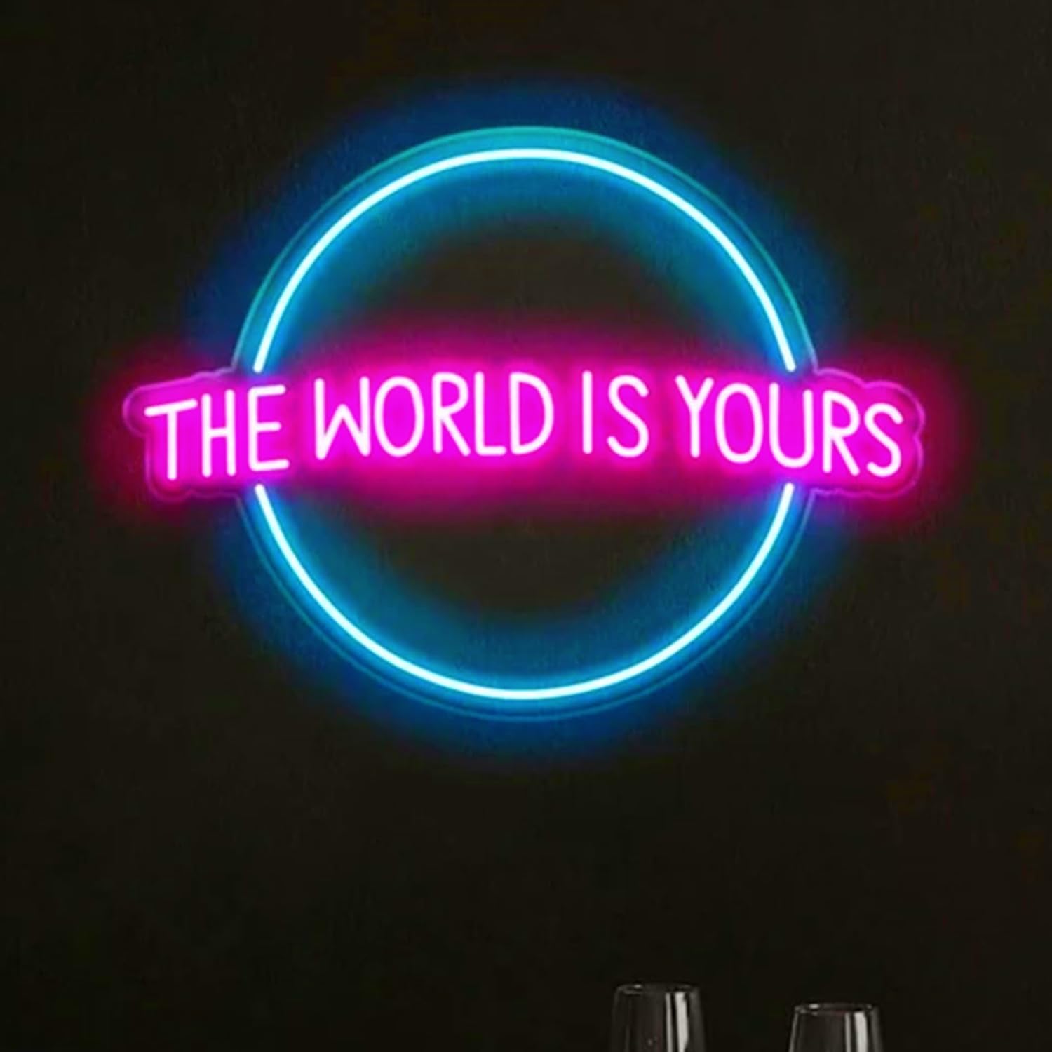 The World Is Yours Neon Sign for Background Wall Window Decor,Led Acrylic Neon Light Sign with Dimmable Switch and Hanging Chain for Wedding Birthday Party Bar Home Kitchen Girls Bedroom Decor