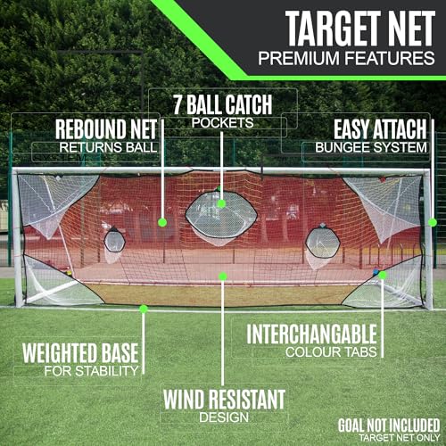 QuickPlay Target Net for Soccer Goals 16x7 - Soccer Target Net with 7 Pockets for Shooting Accuracy - Fits Standard Soccer Goals - Weighted Base, Bungees & Velcro Markers - Soccer Training Equipment by QUICKPLAY - Image 4