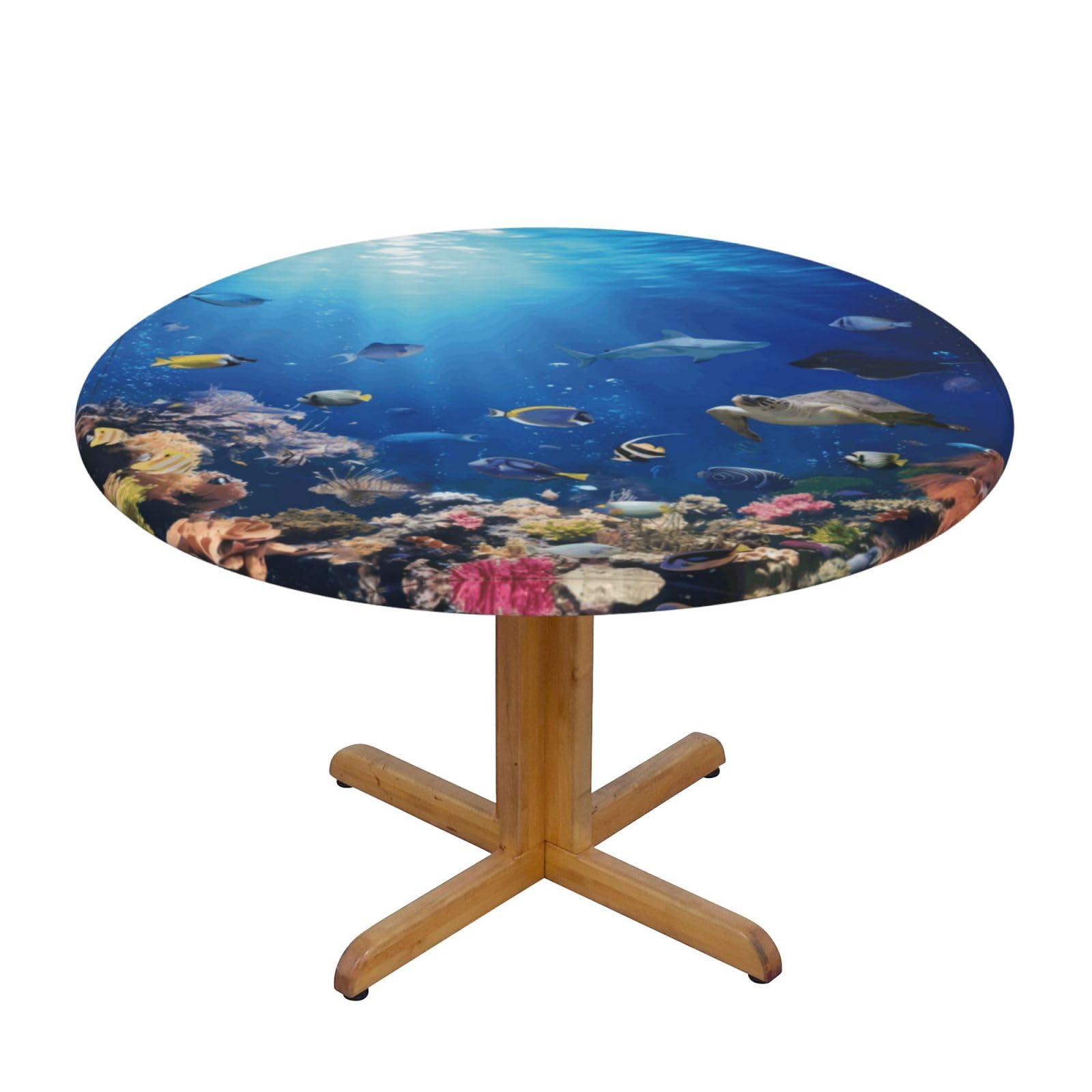 ZQYTGFDC Ocean Tropical Fish Turtle Shark M Decorative Round Tablecloth Waterproof Anti Stain Oil Proof Size for 40 50 inch