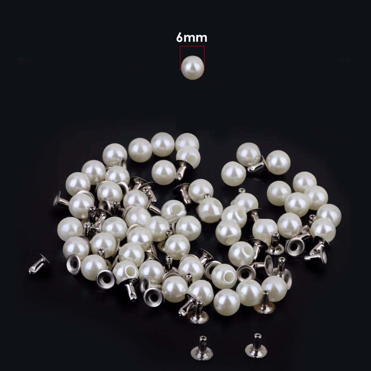 Trimming Shop Pearl Rivets Studs Round Studs with Pins for Embellishment Clothing, Bags, Leathercrafts, Shoes Decoration, Jewelry Making (6mm, 100 Set) — view 2