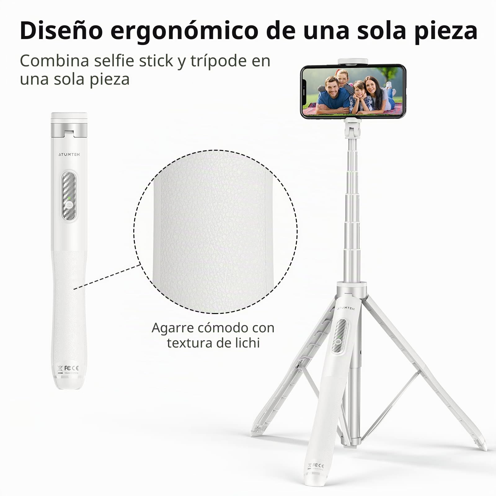 ATUMTEK 51 '' Palo Selfie trípode, Selfie Stick con Aluminio Resistente y pies Antideslizantes, trípode Smartphone TikTok para iPhone y Android, grabación de vídeo, bloging, transmisión en Directo
