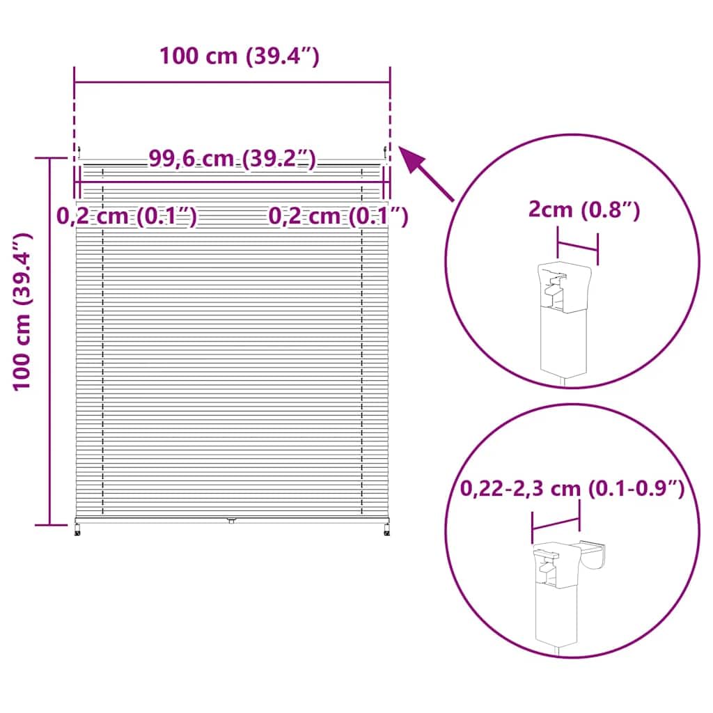 Verdunklungsplissee 100x100 cm Weiß aus Polyester mit Aluminium Klemmhaltern, Blickdicht und Sonnenschutz für Fenster, Tür, Dachfenster, ideal für Wohnzimmer, Schlafzimmer, Küche, Büro