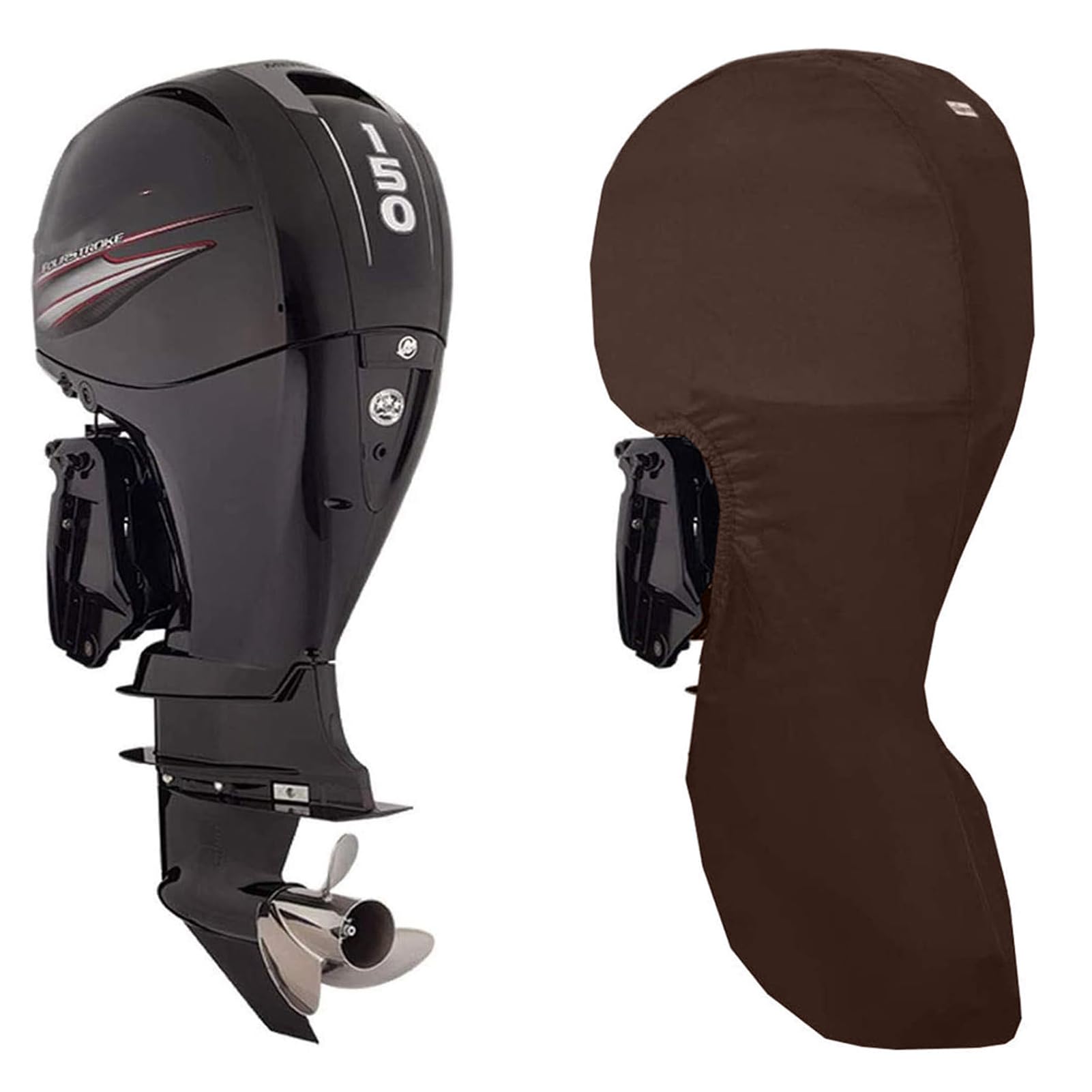 RCLONGEU Boat Motor Covers - Full Outboard Motor Cover with 210D Heavy Duty Oxford Fabric + Extra PVC Coating,Waterproof Outboard Engine Covers Fit for Motor (Brown,25-30HP)