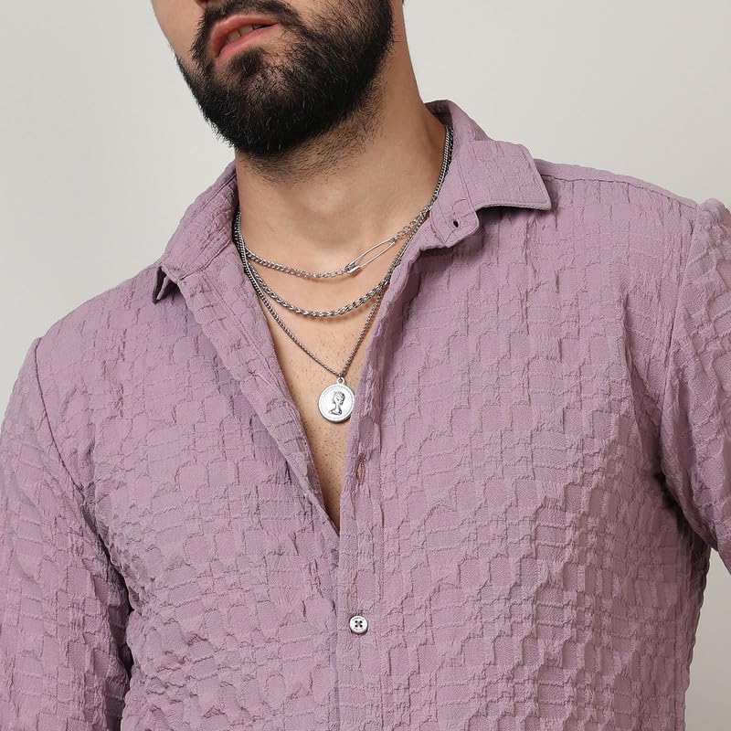 Image of CAHOOT Men's Twisted Crease Shirt for Casual Wear | Spread Collar | Long Sleeve | Button Closure | Shirt Crafted with Comfort Fit for Everyday Wear